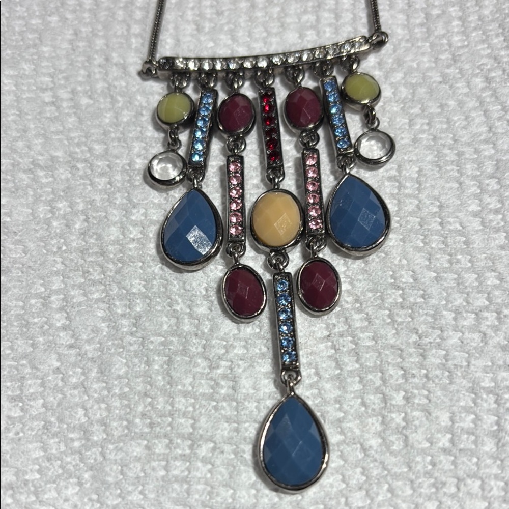 Blue and Red Pendant Necklace with Cascading Elements and Gemstone Beads